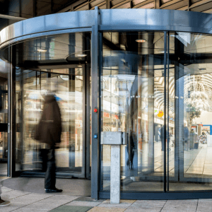 Tournex – Large Diameter 3/4 Wing Automatic Revolving Door with Showcase Option